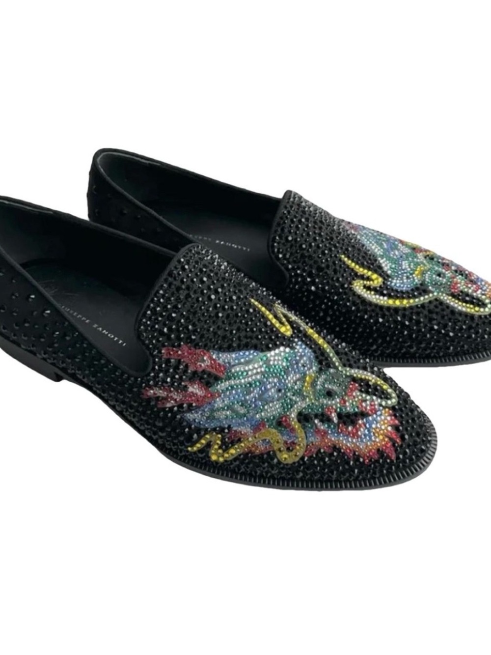 Giuseppe Zanotti Black Crystal Dragon Embellished Loafers
